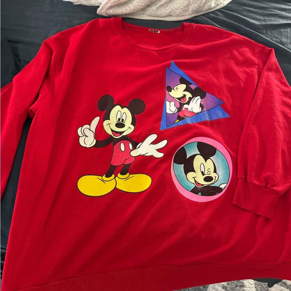 Vintage 80s Red Mickey Mouse Disney Crewneck Sweatshirt Plus Size - Retro